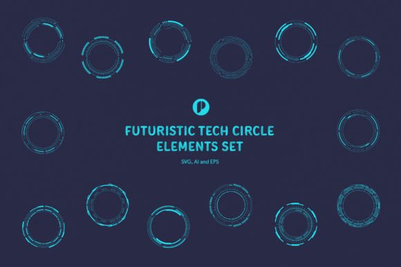 Blue Light Futuristic Tech Circle Elements Set: Elevate Your Designs