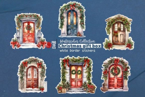 Christmas Door Watercolor Stickers: Your Holiday Design Toolkit