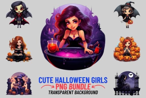 Enchanting Designs: Halloween Girls Sublimation Clipart