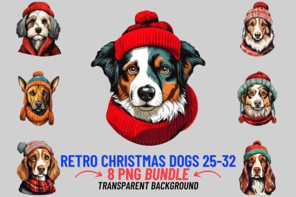 Retro Christmas Dogs Sublimation 25-32: Festive Canine Designs for Your Projects