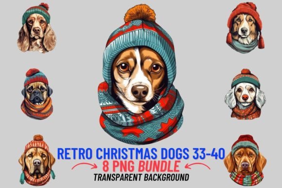 Retro Christmas Dogs Sublimation 33-40: Festive Canine Designs