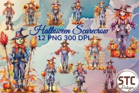 Unleash Autumnal Artistry with a Halloween Scarecrow Watercolor Bundle