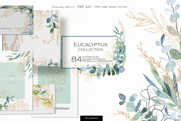 Watercolor Eucalyptus Golden Collection: Elevate Your Designs with Botanical Elegance