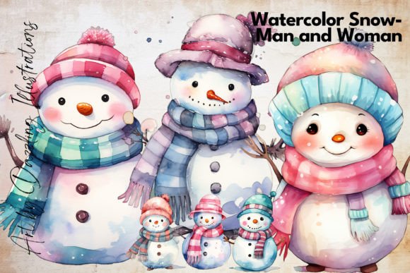 Watercolor Snowman + -woman | Sculpture Clipart Review
